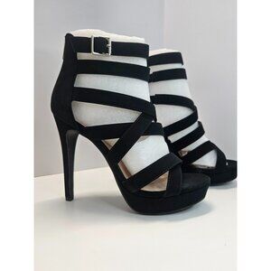 Stiletto Platform‎ Heels Women Size 8.5 Lasser Cut Black Nubuck Comfort Insoles